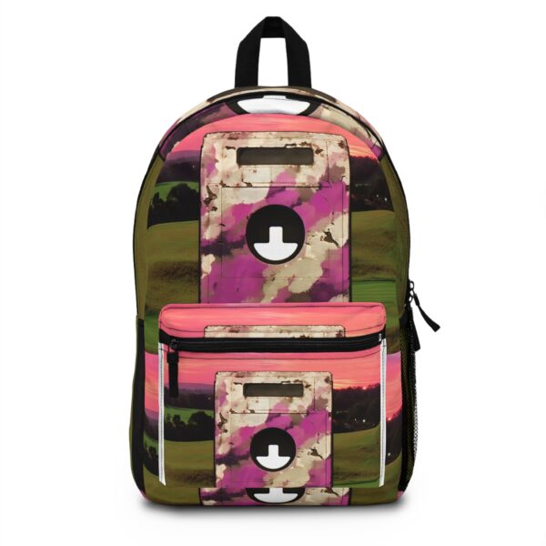 FLOPPY DISK CAMO BACKPACK | PINK GRAFFITI DESIGN WITH SCENIC OUTDOOR BACKGROUND | CHARGEIT2THAGAME | ELITE ST. - SEASON 1 COLLECTION | The Perfect Accessory for Urban Adventurers